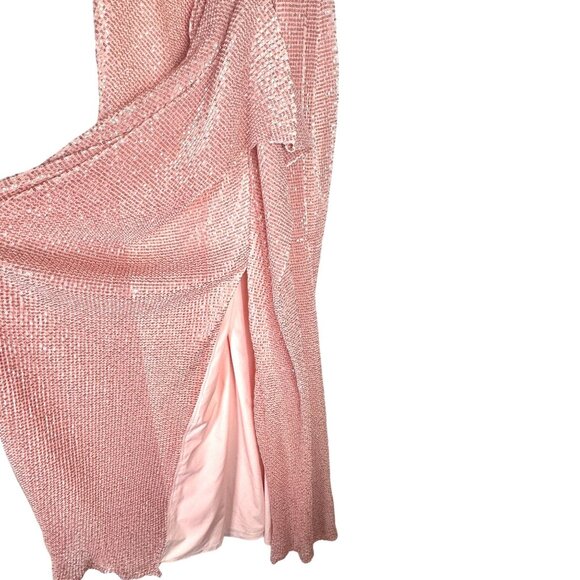 NWT Badgley Mischka Blush Pink Sequin Halter Gown Floor Length Dress Size 8 - Picture 6 of 14